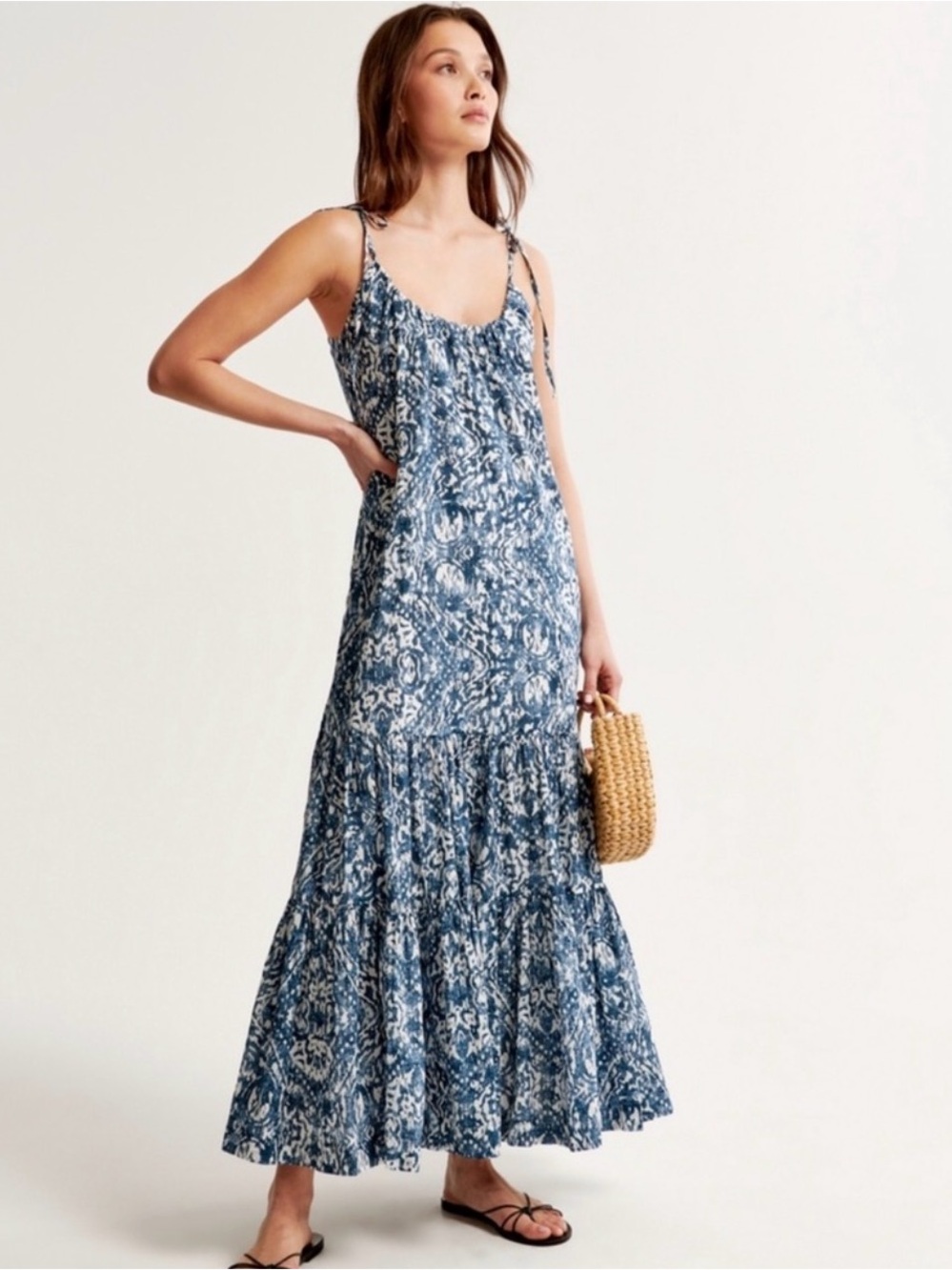 Abercrombie & Fitch Blue Floral Tie-Strap Maxi Dress
